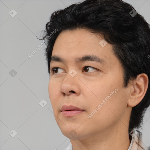 Neutral asian young-adult male with short  black hair and brown eyes