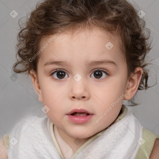 Neutral white child female with short  brown hair and brown eyes