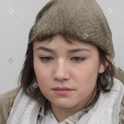 Neutral white child female with medium  brown hair and brown eyes