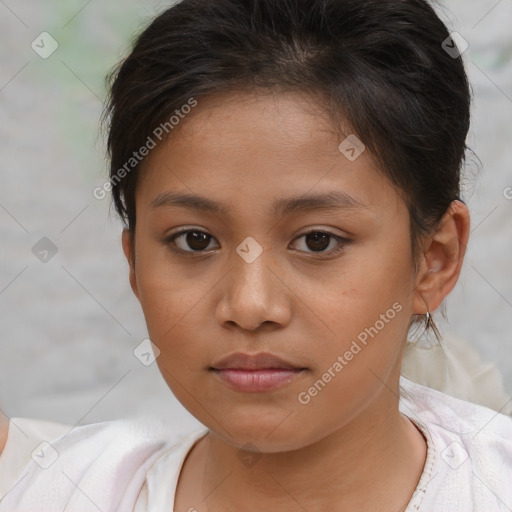 Neutral white child female with short  brown hair and brown eyes