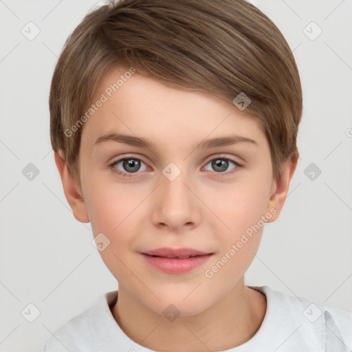 Neutral white child female with short  brown hair and brown eyes