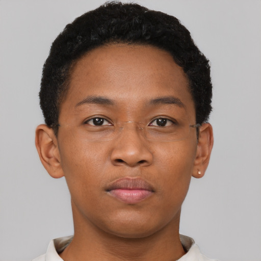Neutral black young-adult male with short  brown hair and brown eyes