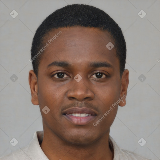 Neutral black young-adult male with short  brown hair and brown eyes