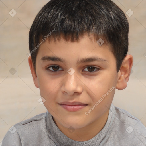 Joyful white child male with short  brown hair and brown eyes