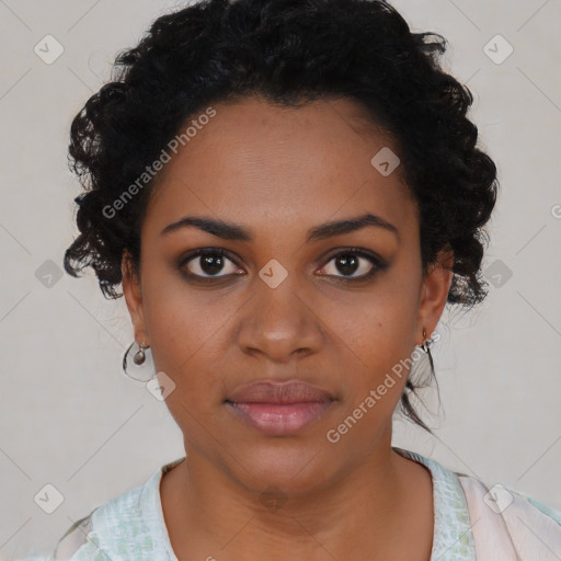 Neutral black young-adult female with short  black hair and brown eyes