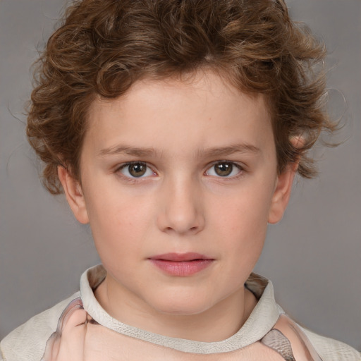 Neutral white child female with short  brown hair and brown eyes