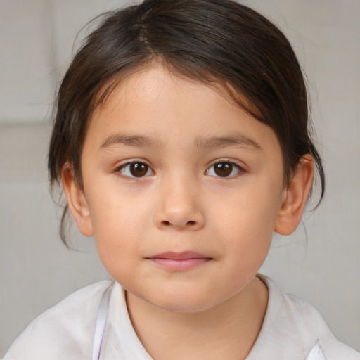 Neutral white child female with medium  brown hair and brown eyes