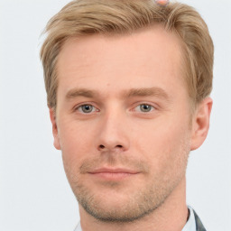Neutral white young-adult male with short  brown hair and grey eyes