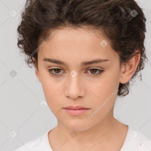 Neutral white child female with short  brown hair and brown eyes