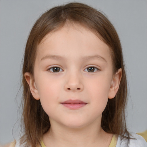 Neutral white child female with medium  brown hair and brown eyes