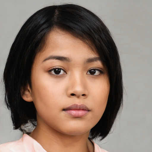 Neutral asian young-adult female with medium  black hair and brown eyes