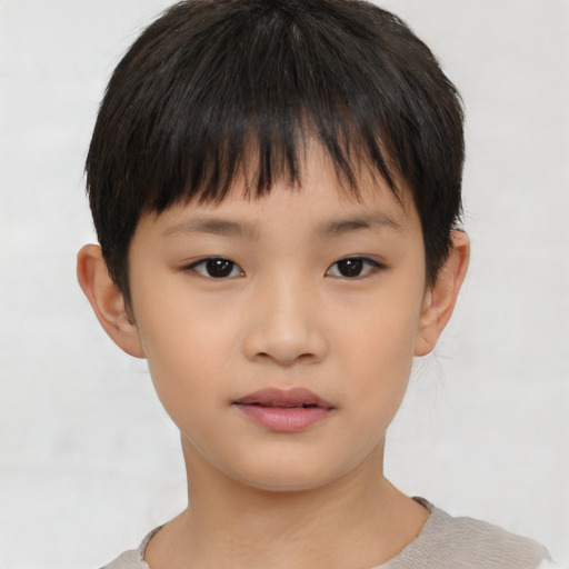 Neutral asian child female with short  brown hair and brown eyes