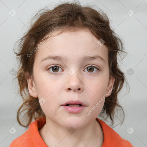 Neutral white child female with medium  brown hair and brown eyes