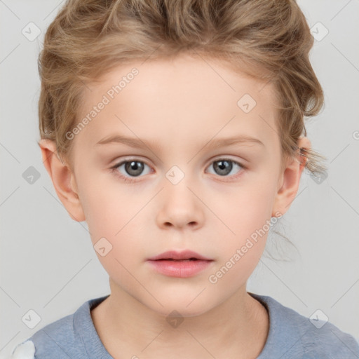 Neutral white child female with short  brown hair and brown eyes