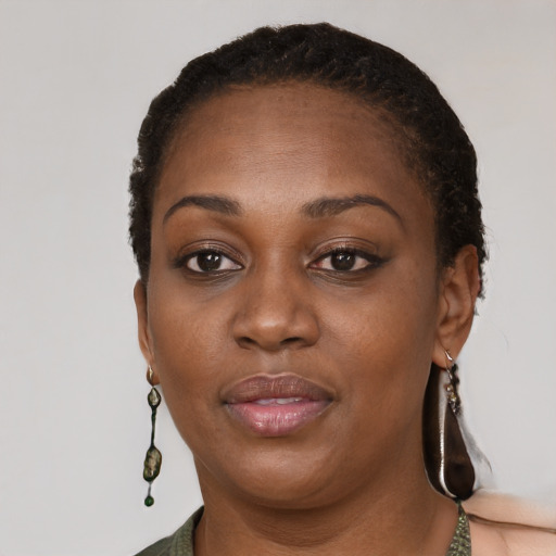 Neutral black young-adult female with short  brown hair and brown eyes