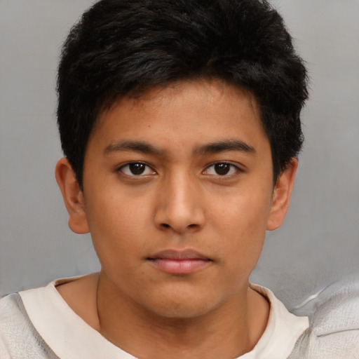 Neutral asian child male with short  brown hair and brown eyes