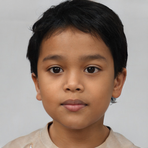 Neutral asian child female with short  brown hair and brown eyes