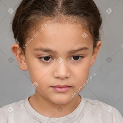 Neutral white child female with short  brown hair and brown eyes