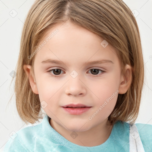 Neutral white child female with medium  brown hair and brown eyes