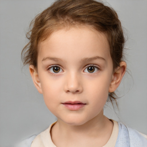 Neutral white child female with medium  brown hair and brown eyes