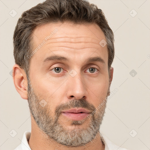 Neutral white adult male with short  brown hair and brown eyes