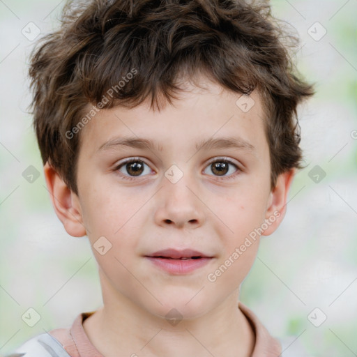 Joyful white child male with short  brown hair and brown eyes