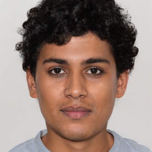 Neutral latino young-adult male with short  brown hair and brown eyes