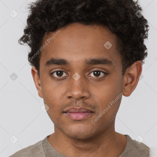 Neutral black young-adult male with short  brown hair and brown eyes