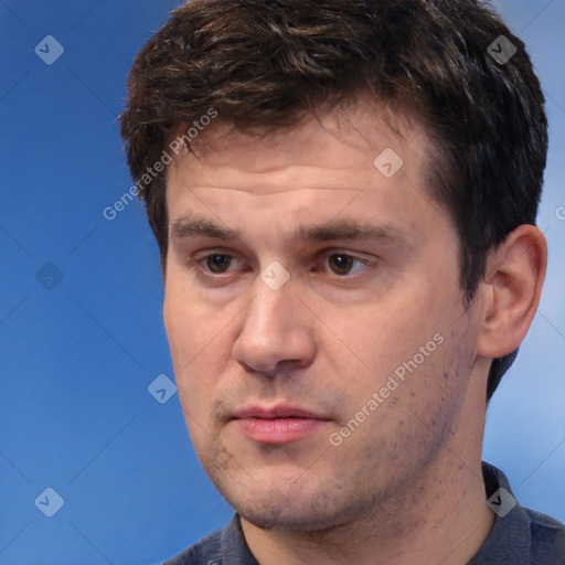 Neutral white adult male with short  brown hair and brown eyes