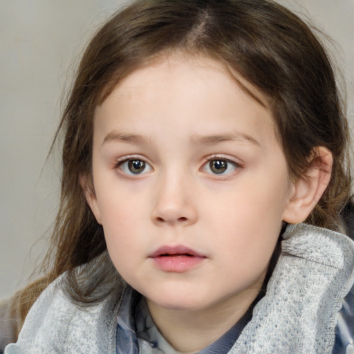 Neutral white child female with medium  brown hair and blue eyes