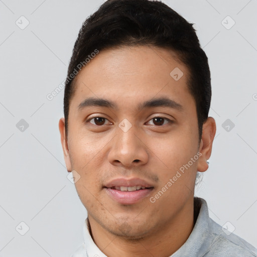 Neutral asian young-adult male with short  black hair and brown eyes