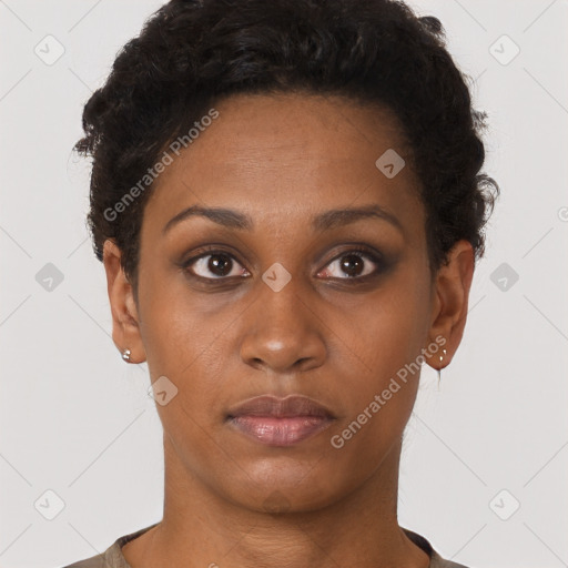 Neutral black young-adult female with short  brown hair and brown eyes