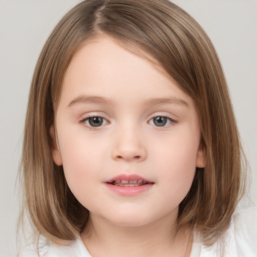 Neutral white child female with medium  brown hair and brown eyes