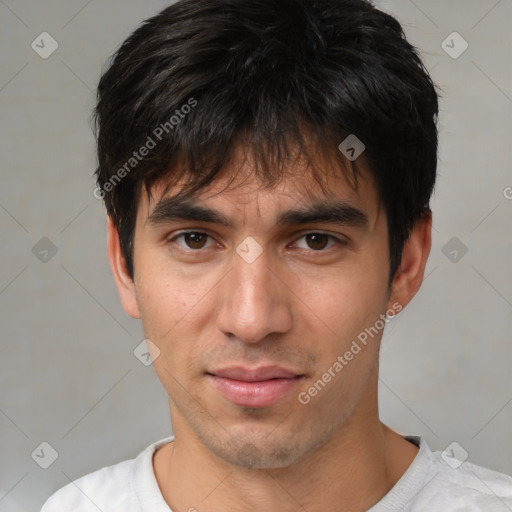 Neutral white adult male with short  brown hair and brown eyes