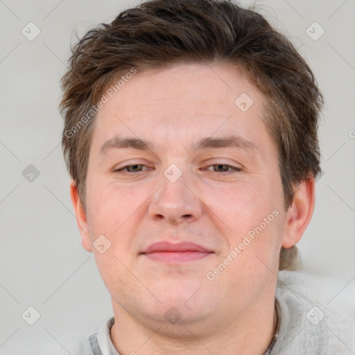 Neutral white adult male with short  brown hair and brown eyes