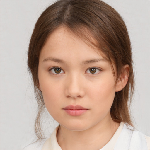 Neutral white child female with medium  brown hair and brown eyes