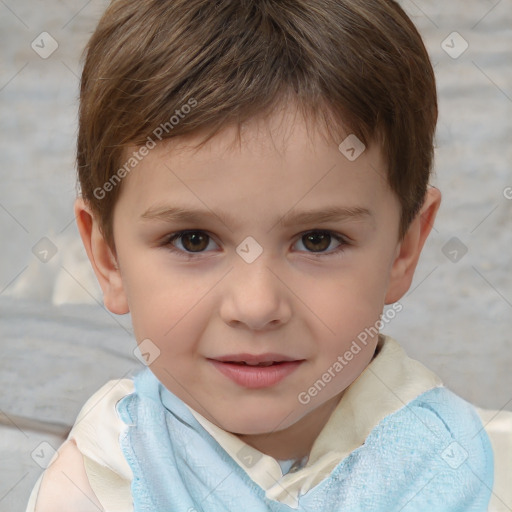 Joyful white child male with short  brown hair and brown eyes