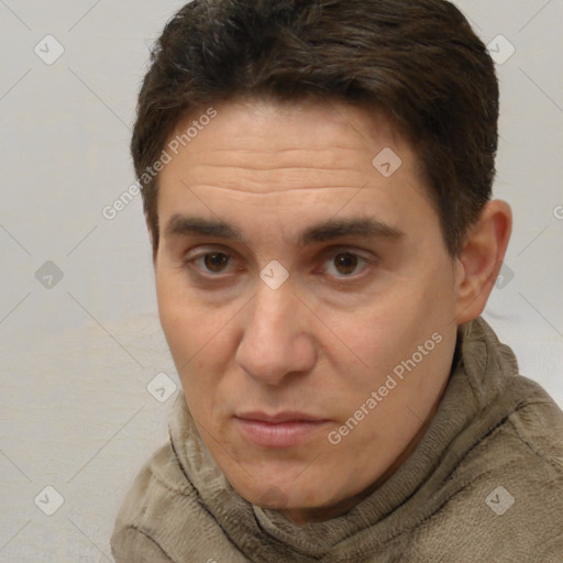 Neutral white adult male with short  brown hair and brown eyes