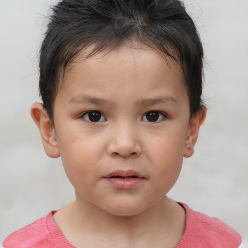 Neutral white child female with short  brown hair and brown eyes