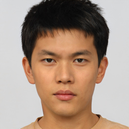 Neutral asian young-adult male with short  brown hair and brown eyes
