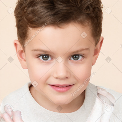 Joyful white child male with short  brown hair and brown eyes