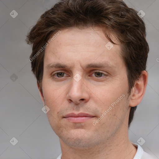 Neutral white adult male with short  brown hair and brown eyes