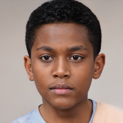 Neutral black child male with short  black hair and brown eyes