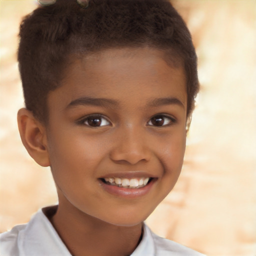 Joyful white child male with short  brown hair and brown eyes