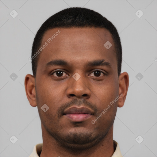 Neutral black young-adult male with short  brown hair and brown eyes