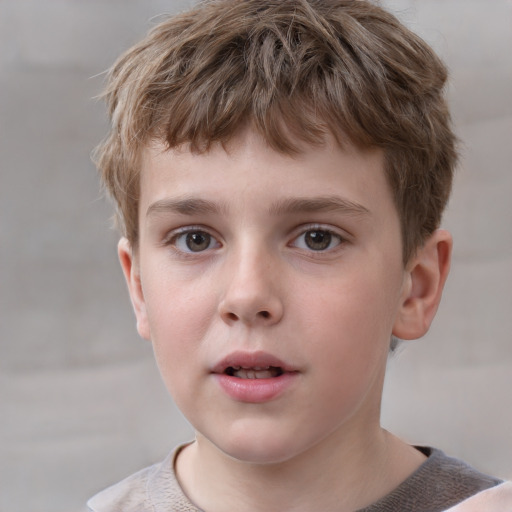 Neutral white child male with short  brown hair and grey eyes