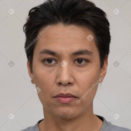 Neutral white adult male with short  brown hair and brown eyes