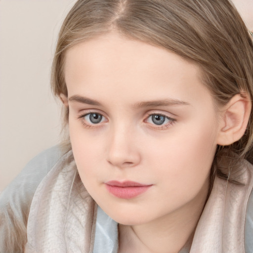 Neutral white child female with long  brown hair and blue eyes