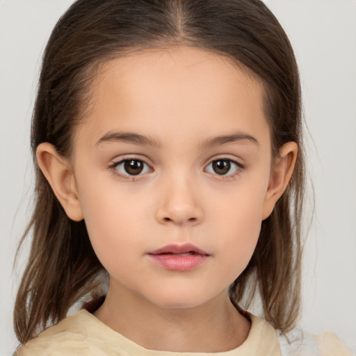 Neutral white child female with medium  brown hair and brown eyes