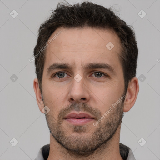 Neutral white adult male with short  brown hair and brown eyes